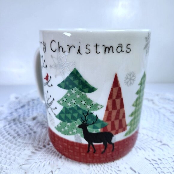 222 Fifth Coffee Mug Cup Merry Trees Oversized 30 oz Christmas Mug Trees Deer - Picture 4 of 7